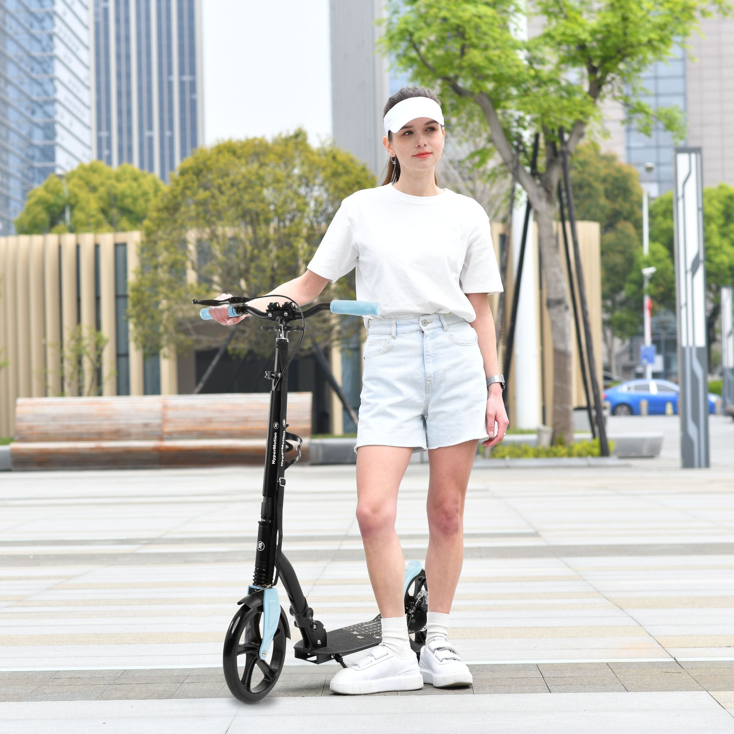 Divu riteņu pilsētas skrejritenis HONEYBEE Blue HyperMotion 100kg - pilns alumīnijs, lieli 250 mm riteņi