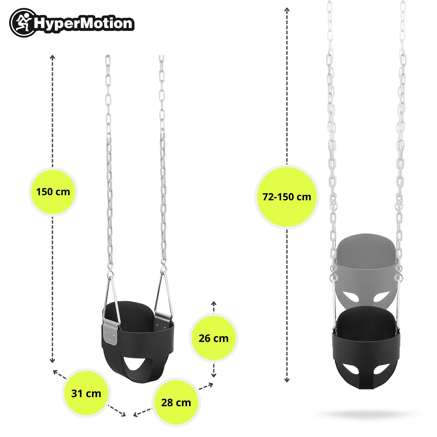 Bērniem paredzētās ķēdes šūpoles HyperMotion ar augstu atzveltni