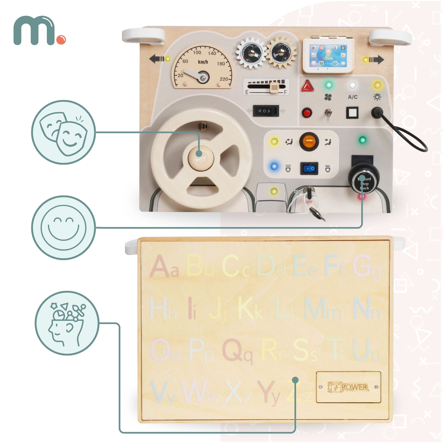 Montessori koka spēļu dēlis maziem bērniem - automašīnas instrumentu panelis
