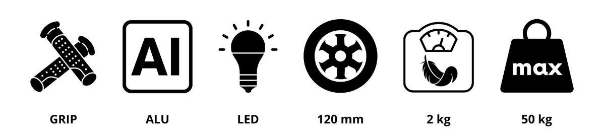 TRINGO trīsriteņu līdzsvara skrejritenis, 3-8 gadi - melni + kvēlojoši LED diski