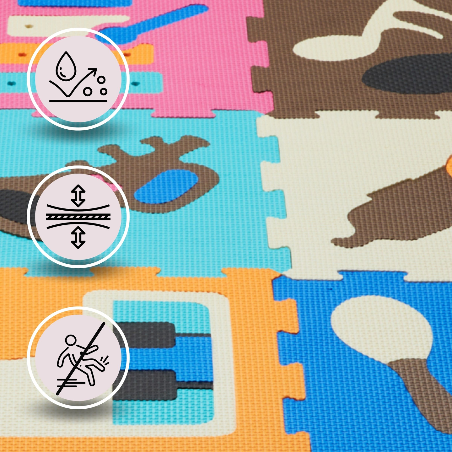 Izglītojošs putuplasta puzles paklājs 90 x 90 x 1cm - EVA putas - dizains: instrumenti