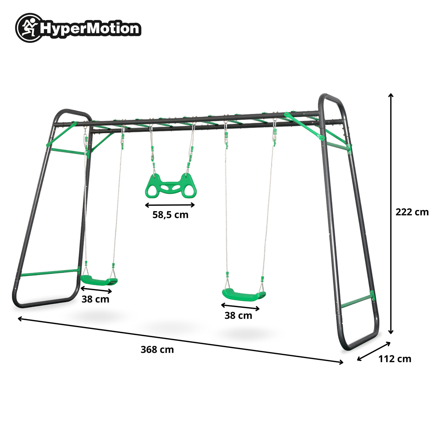 XXL tērauda dārza šūpoles - 2 sēdvietas, kāpnes, vingrošanas trapeces
