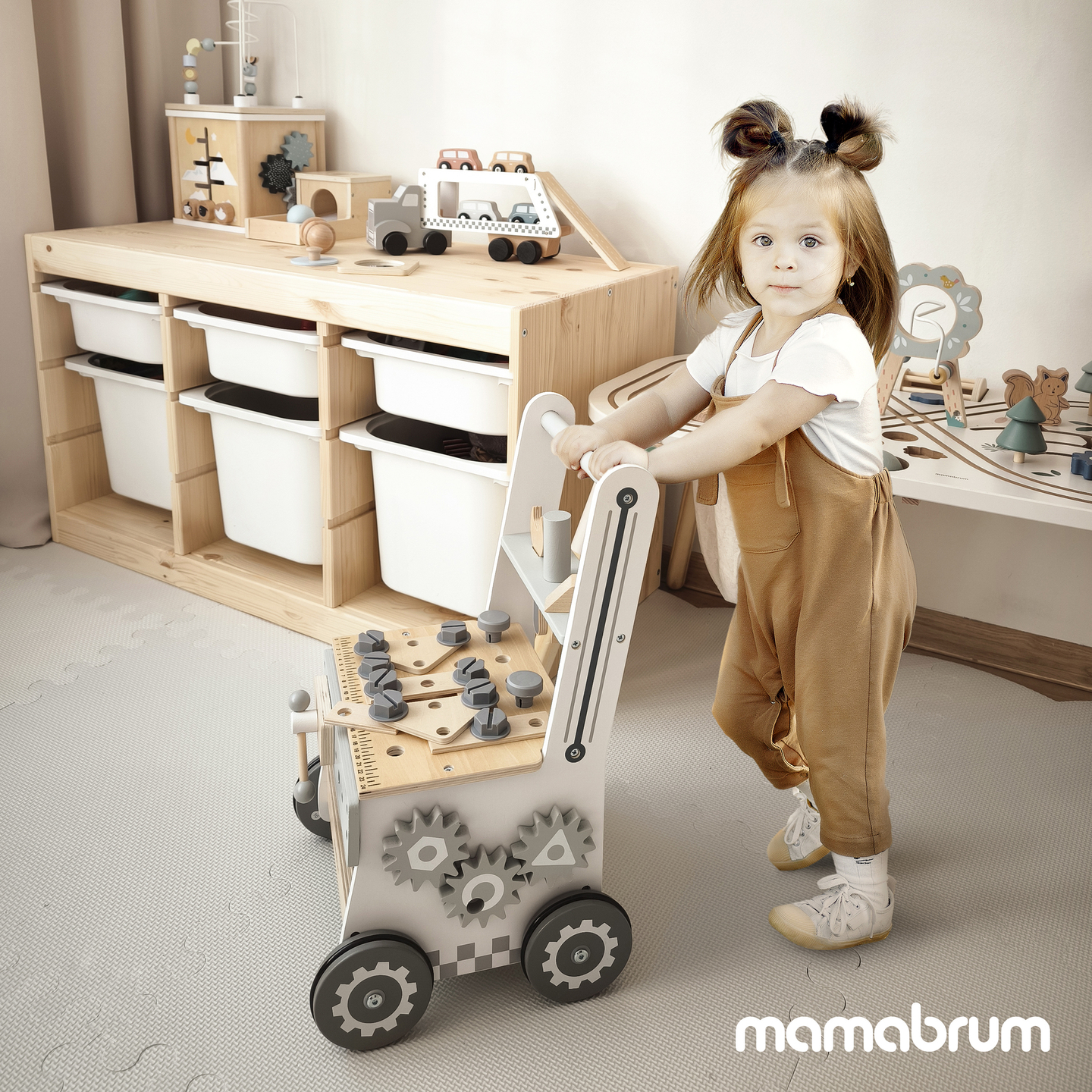 Koka stūmējs, stūmējs + darbnīca 3-in-1 - 47 elementi