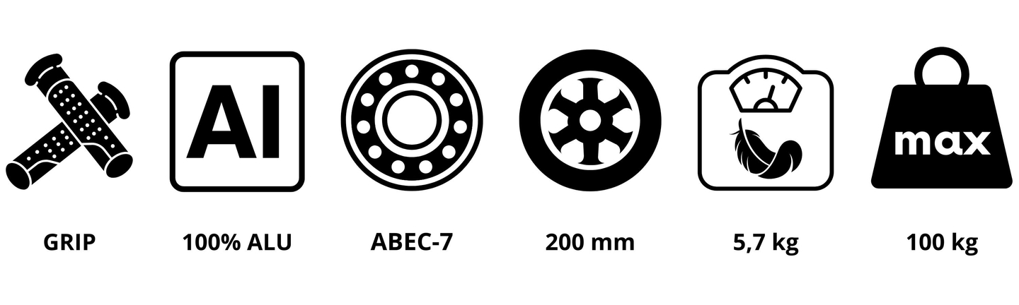 Divriteņu skrejritenis jauniešiem - ar amortizatoru - HyperMotion Skyline - melns, alumīnija - 100kg
