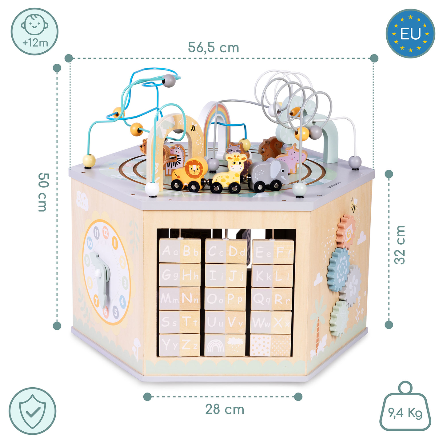 Liels koka izglītojošs kubs - Montessori rotaļlieta ar magnētisku vilcieniņu un motora cilpām