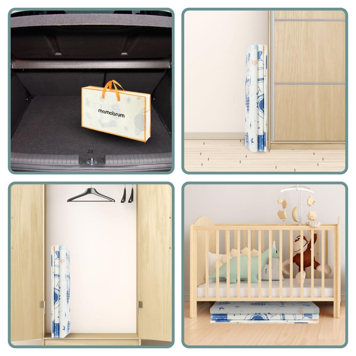 Abpusēji salokāms putuplasta paklājs 180 x 120 x 1cm - Kosmoss/Geometriskie trīsstūri