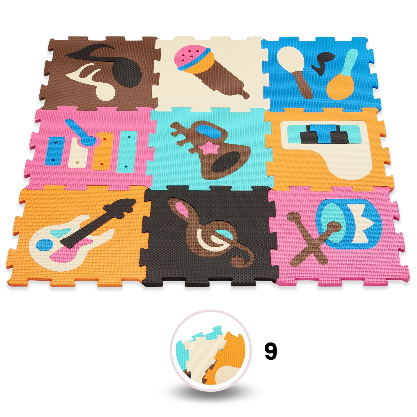 Izglītojošs putuplasta puzles paklājs 90 x 90 x 1cm - EVA putas - dizains: instrumenti