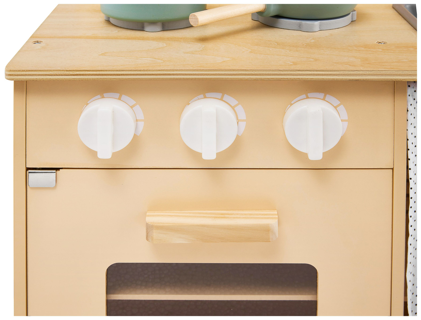 Koka virtuve ar priekšautu, aksesuāriem un LED apgaismojumu