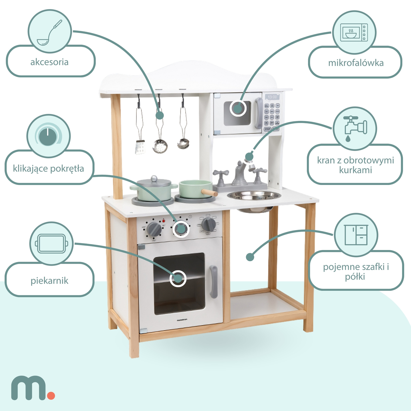 Koka bērnu virtuve ar mikroviļņu krāsni