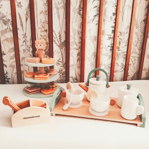 Liels koka tējas piederumu komplekts ar paplāti - 17 gab