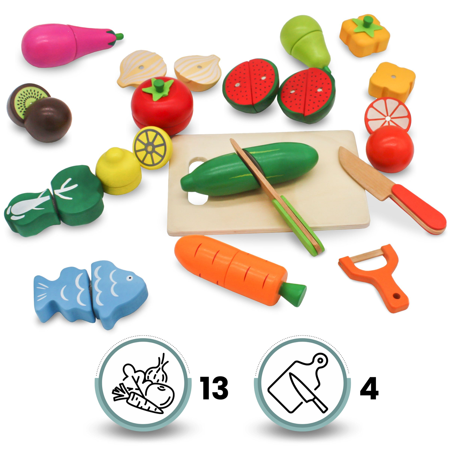 Koka augļi un dārzeņi griešanai