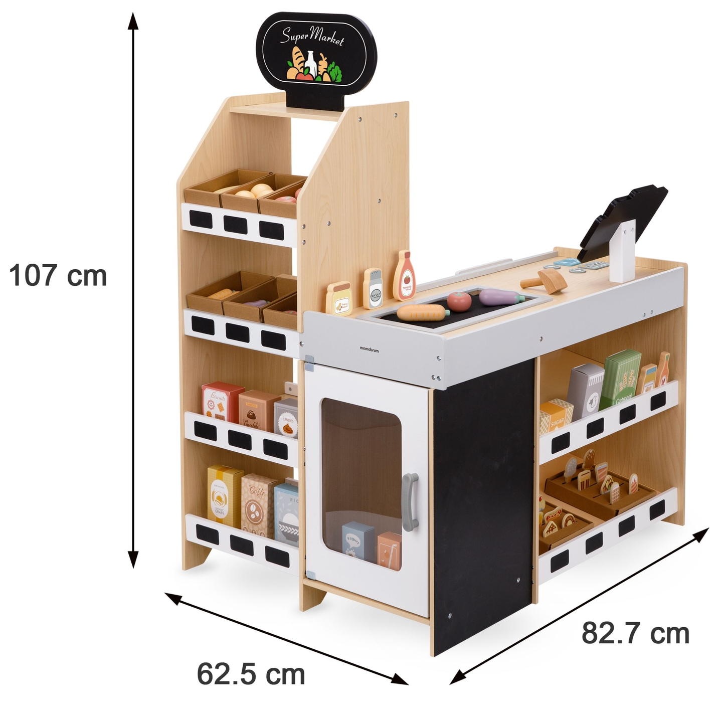 Koka dārzeņu tirgus - liels XXL stends, veikals ar spēļu kases aparātu