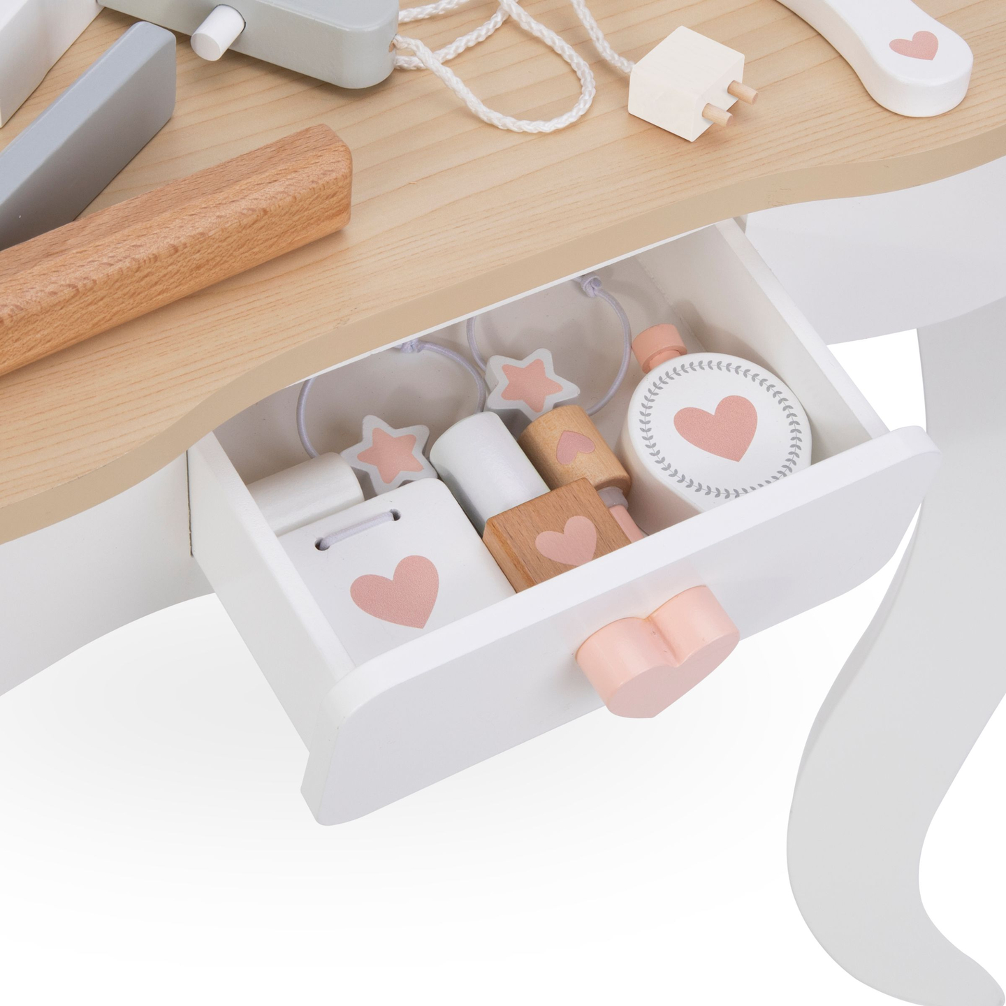 Koka tualetes galdiņš ar tabureti un piederumiem