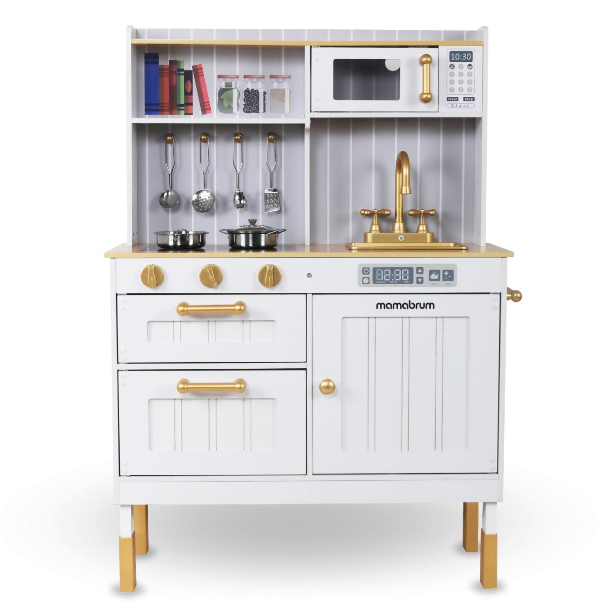 Koka balta virtuve ar piederumiem un priekšautu