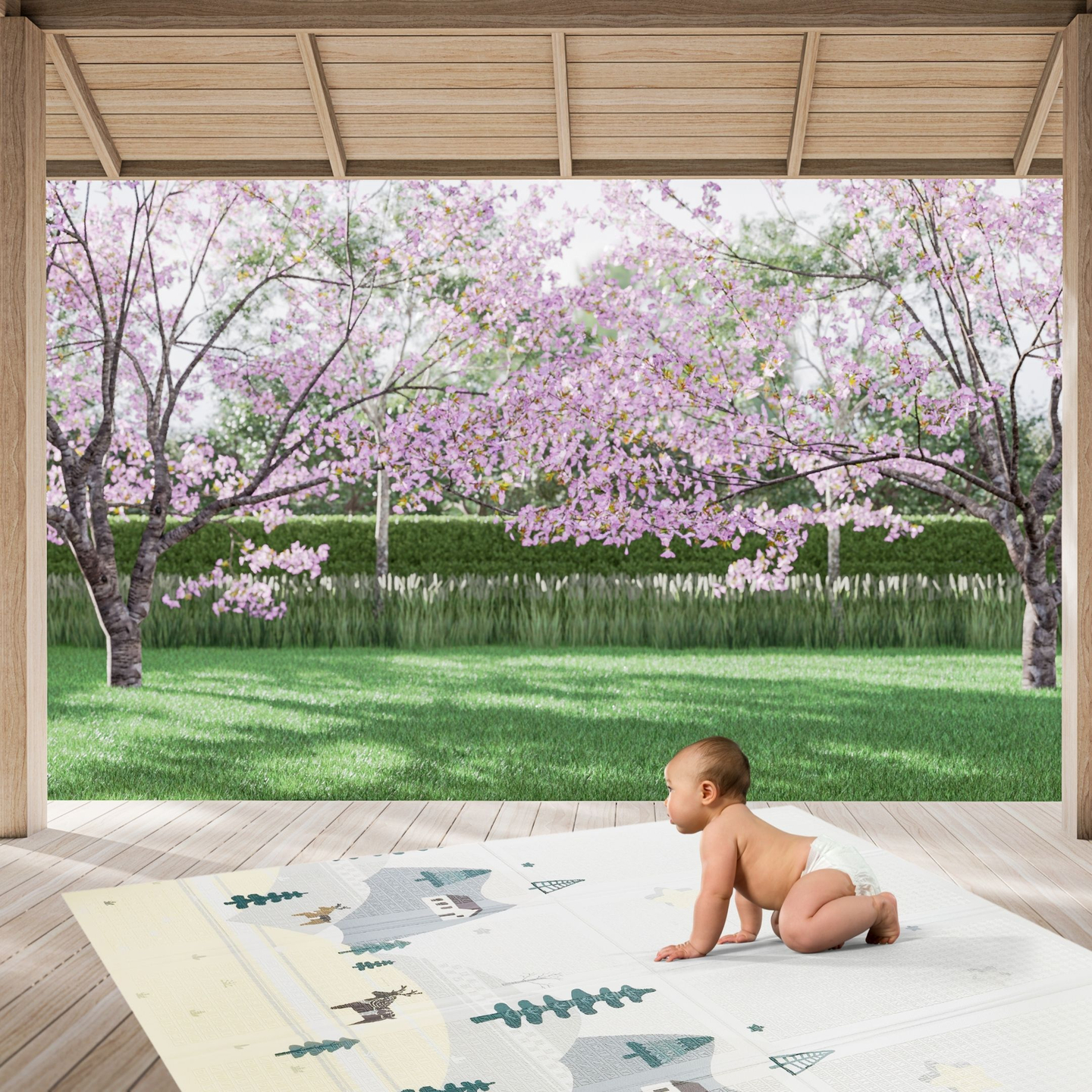 Divpusējs putuplasta paklājs XXL - salokāms 1 CM (kalnu un ceļu)