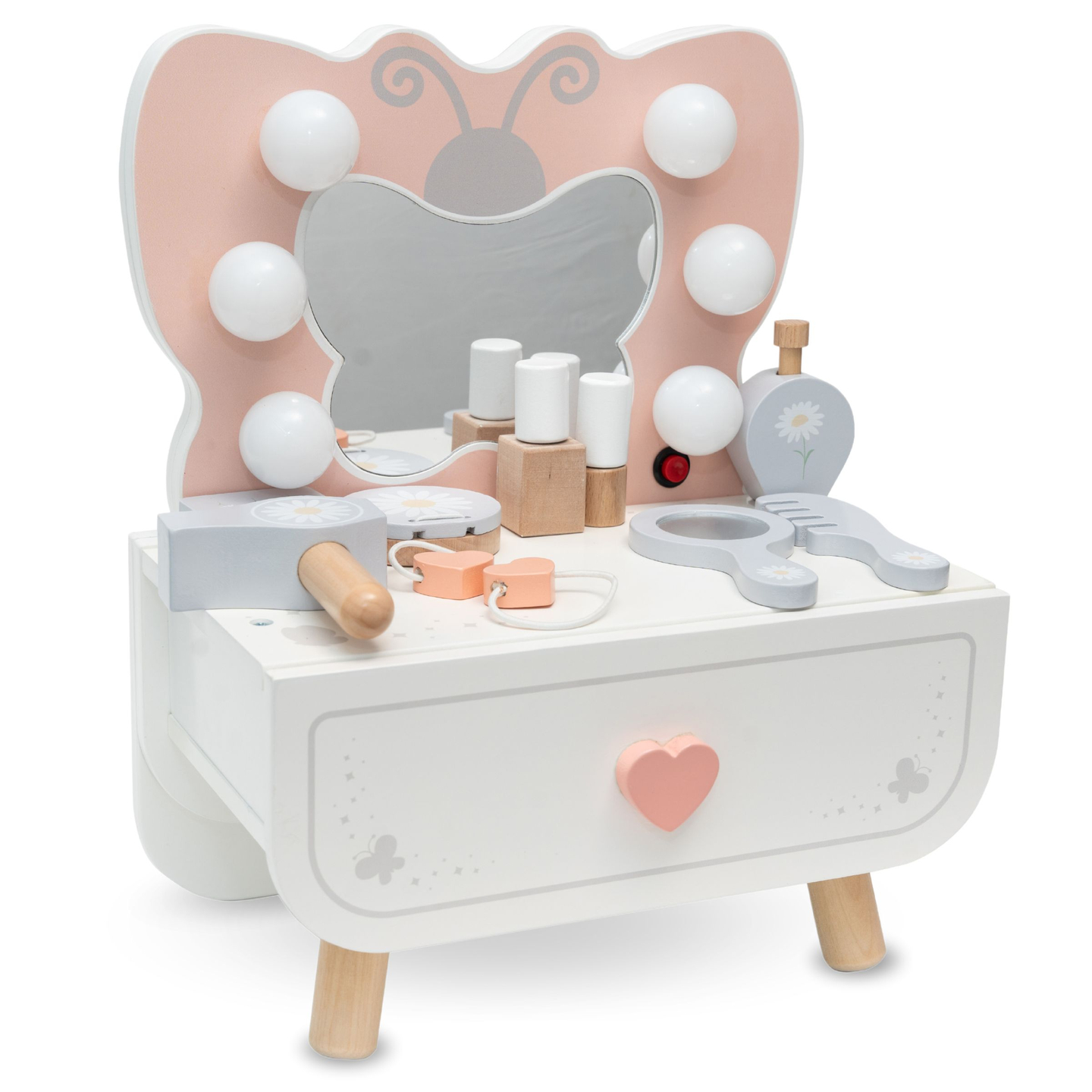 Koka mini tualetes galdiņš ar LED apgaismojumu - Butterfly