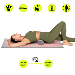 Liels akupresūras paklājiņš ar spilvenu un pārvalku - 130 cm HyperMotion pelēks un rozā