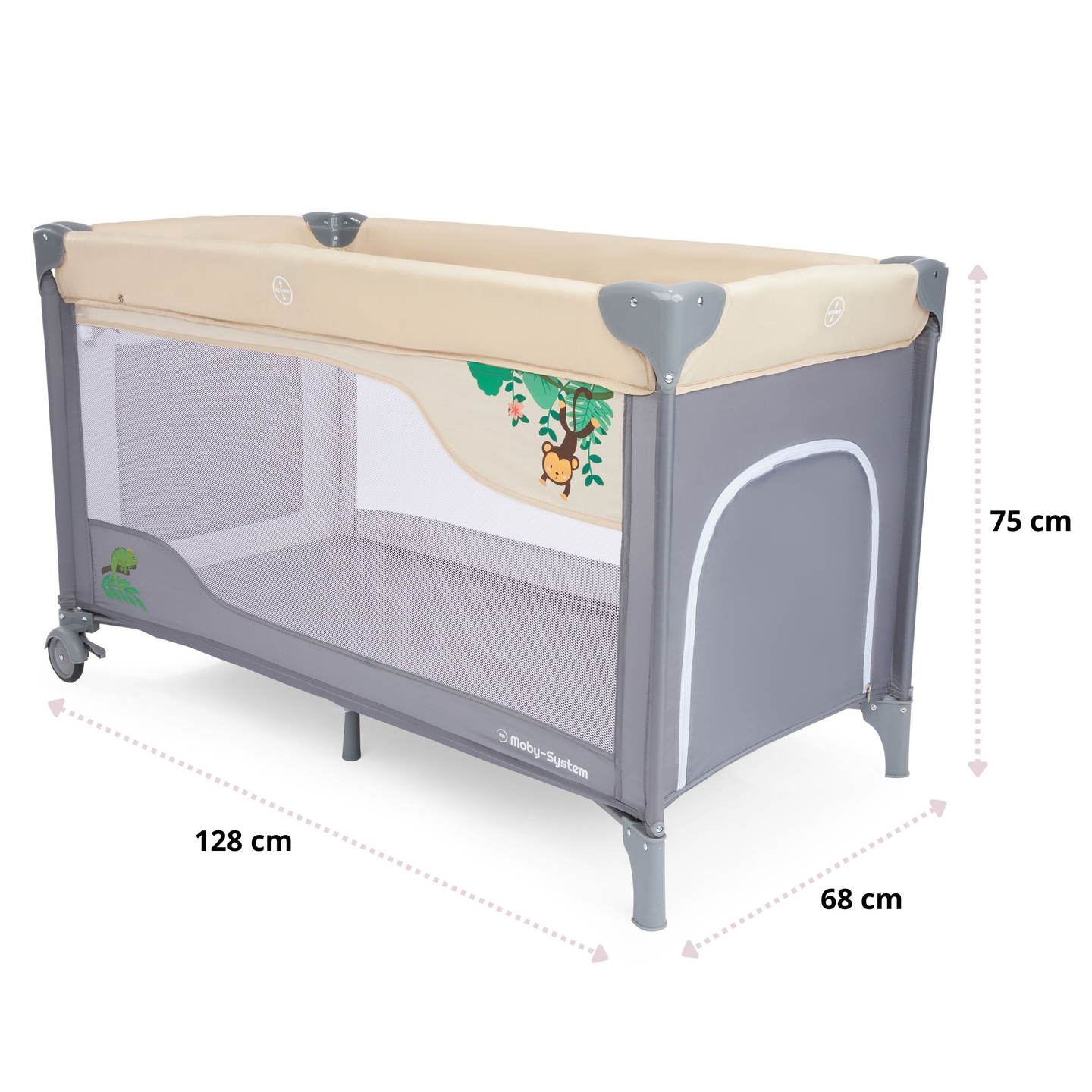 Ceļojumu gultiņa 0 - 36 m ar pārtinamo galdu + Moby-System HUXLEY sētiņa