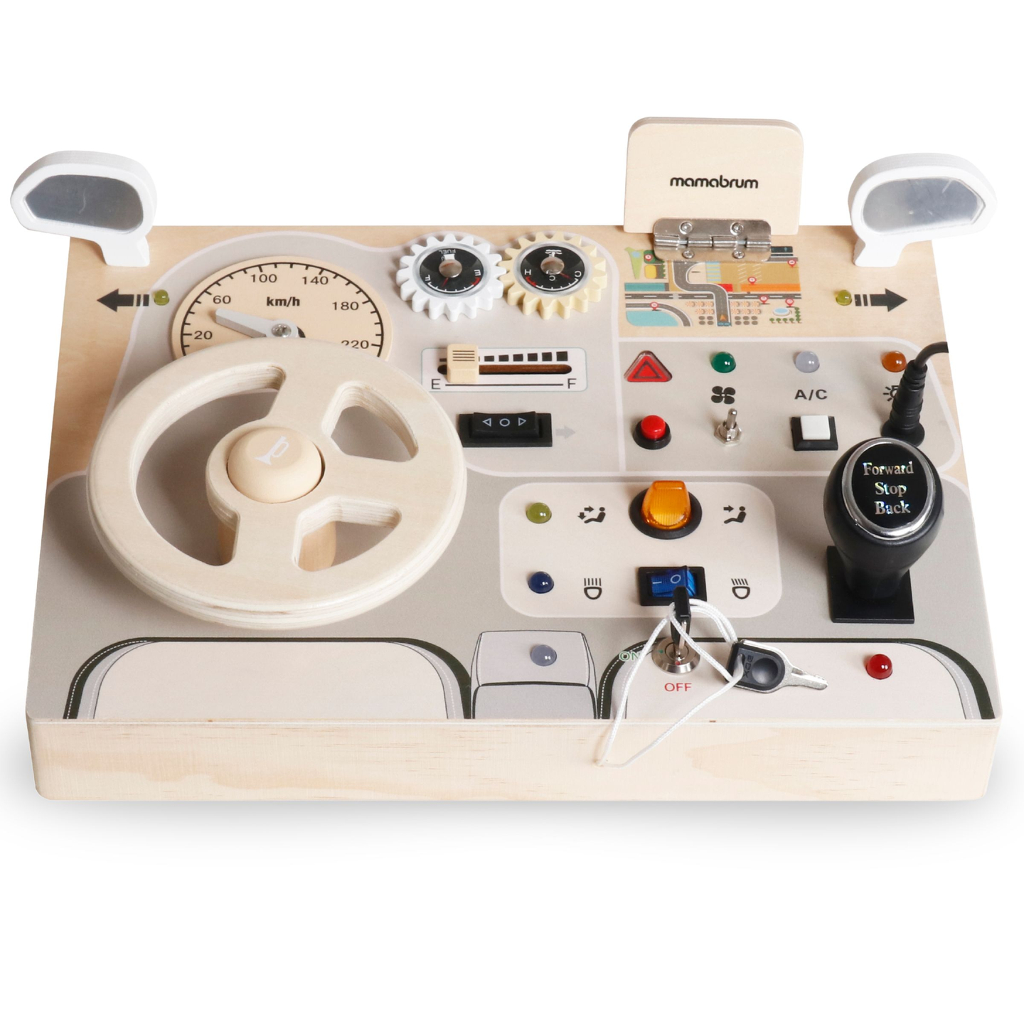 Montessori koka spēļu dēlis maziem bērniem - automašīnas instrumentu panelis