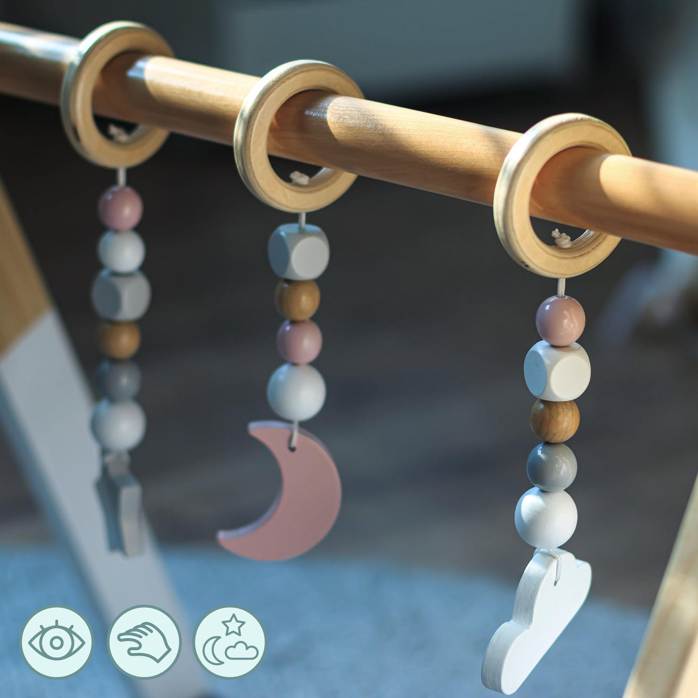 Baby Gym koka izglītojošs stends - balta krāsa