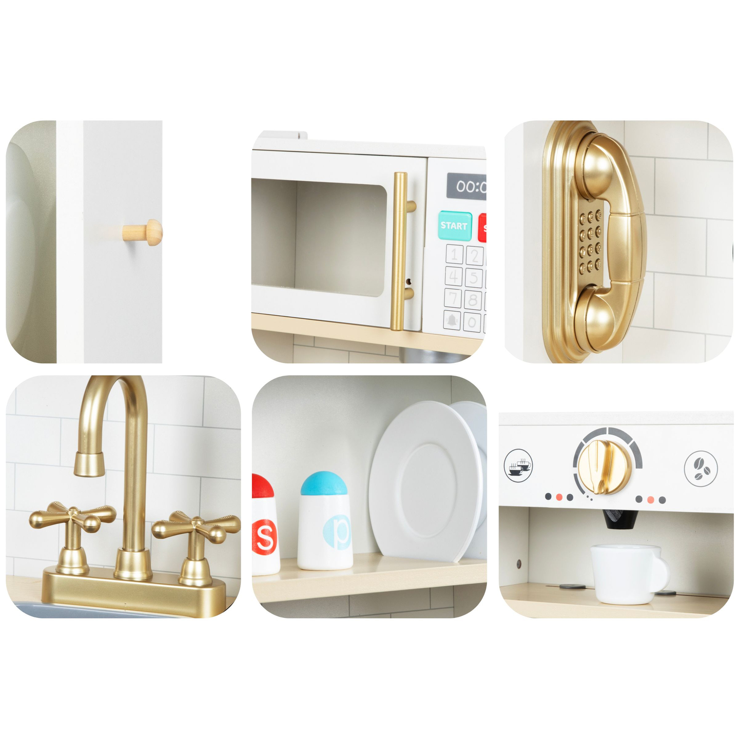 Interaktīvā XXL koka virtuve ar piederumiem un LED apgaismojumu - divlīmeņu