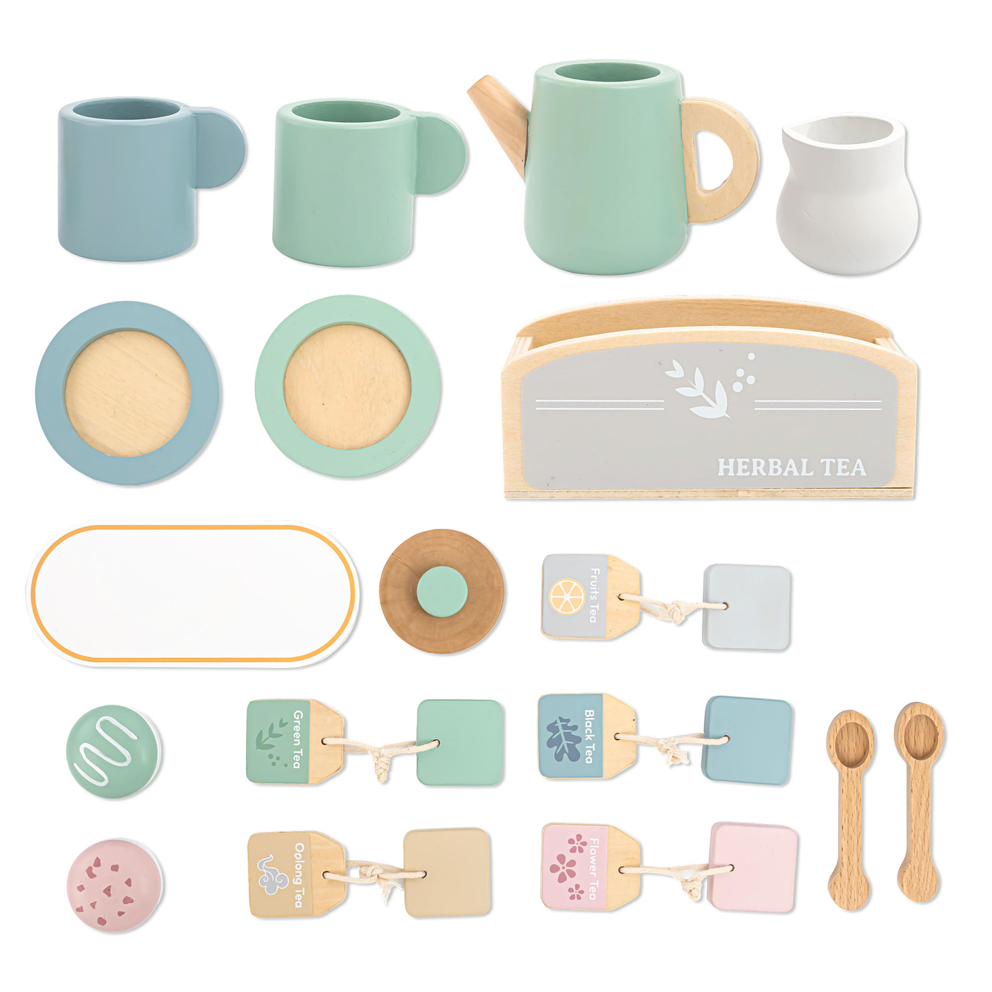 Liels koka tējas piederumu komplekts ar paplāti - 18 gab