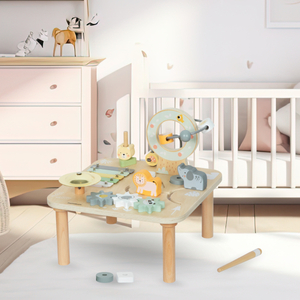 Koka izglītojošs mūzikas galds 7-in-1 ar šķīvjiem un gongu - savvaļas džungļi