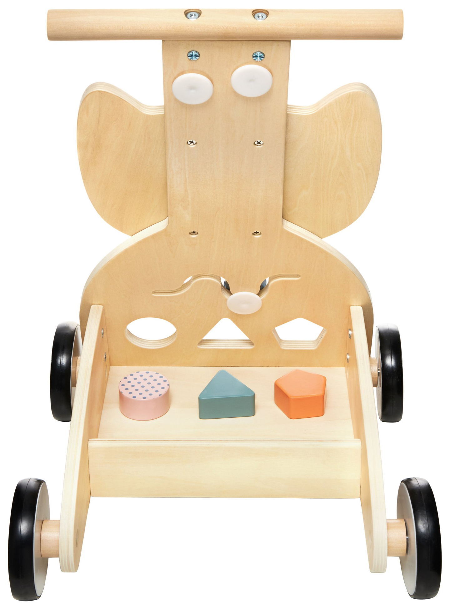 Koka daudzfunkcionāls stūmējs - stūmējs - ratiņi ar klučiem - Pūce