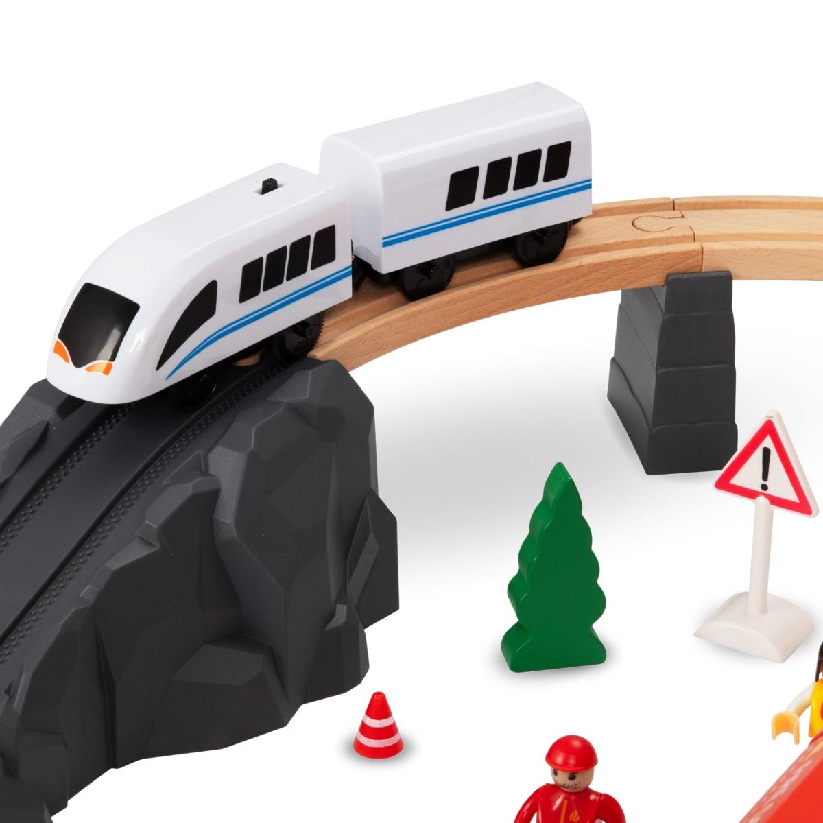 Koka vilciens, ar akumulatoru darbināms vilciens - Ugunsdzēsēji, sliedes, automašīnas, tilti, barjera