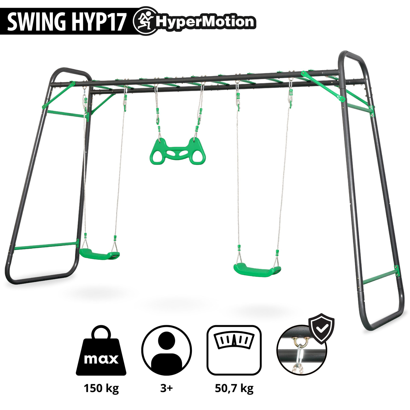 XXL tērauda dārza šūpoles - 2 sēdvietas, kāpnes, vingrošanas trapeces