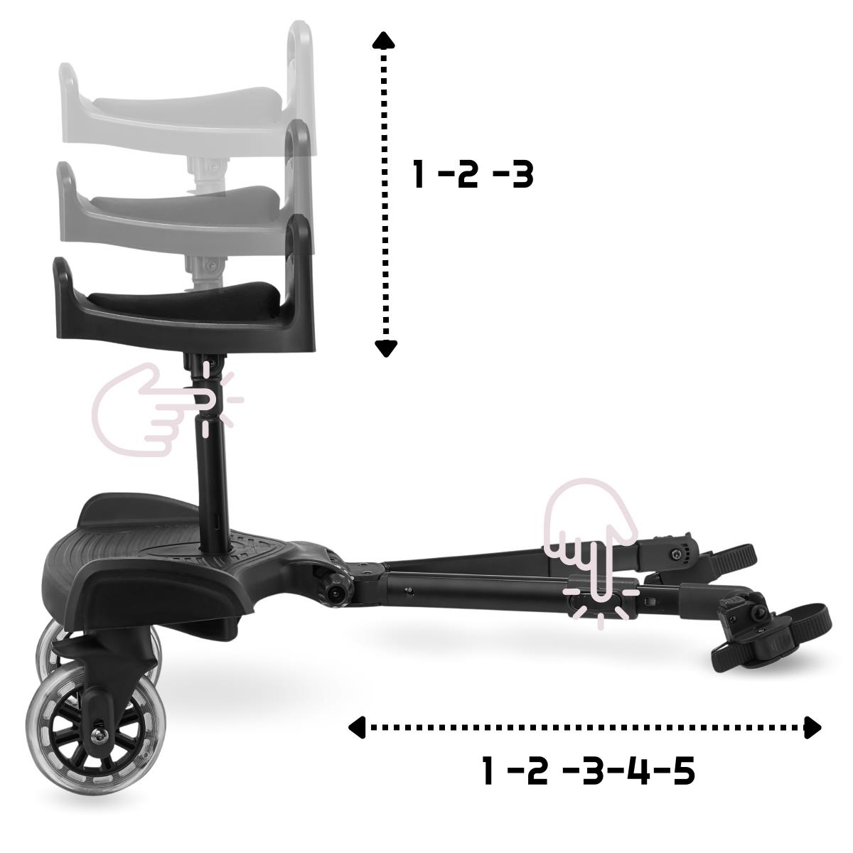 Bērnu ratiņu pagarinājums ar regulējamu sēdekli un universālu stiprinājuma sistēmu - Moby-System BUGGY2GO