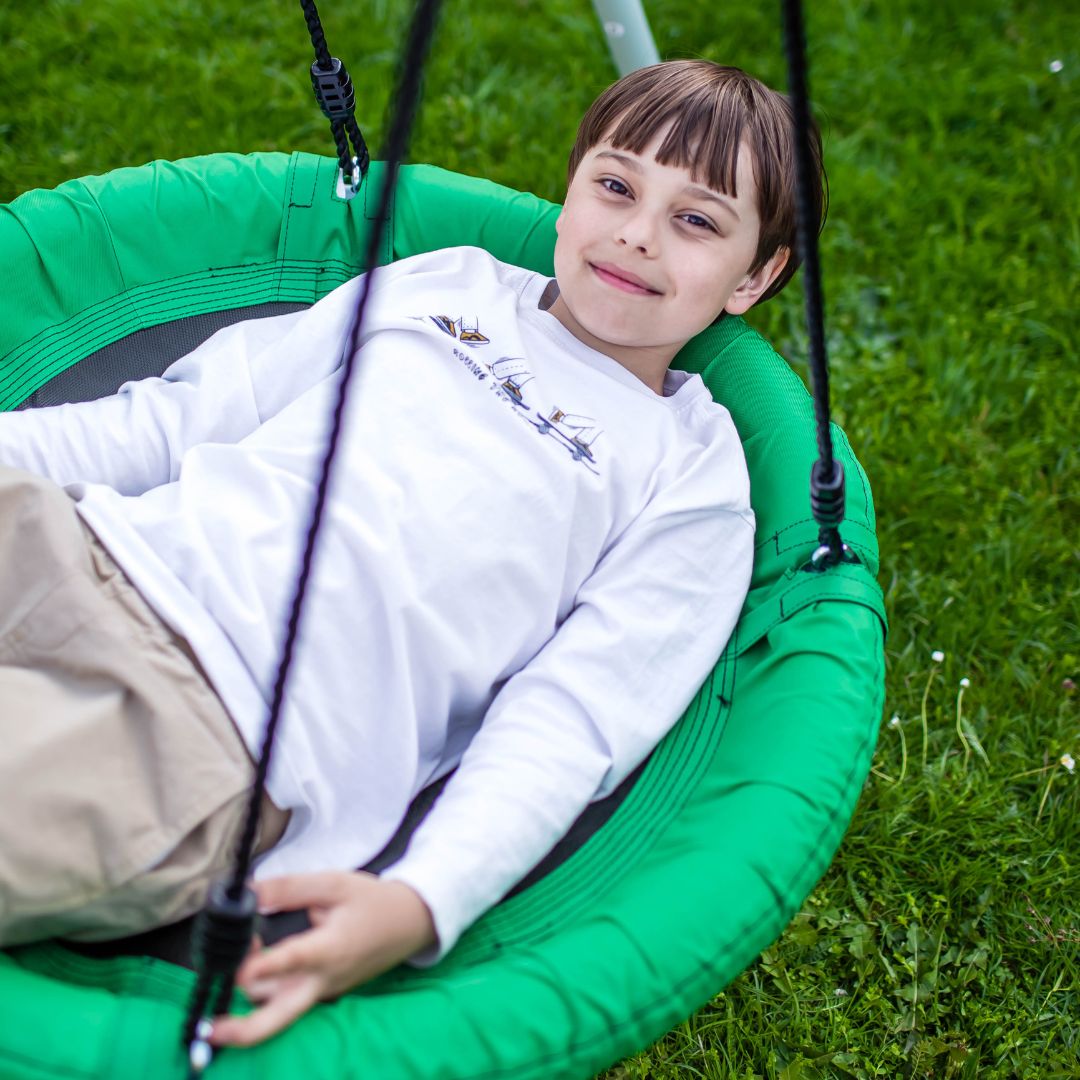 Dubultās dārza šūpoles ar rāmi un virvēm - sēdeklis un stārķa ligzda