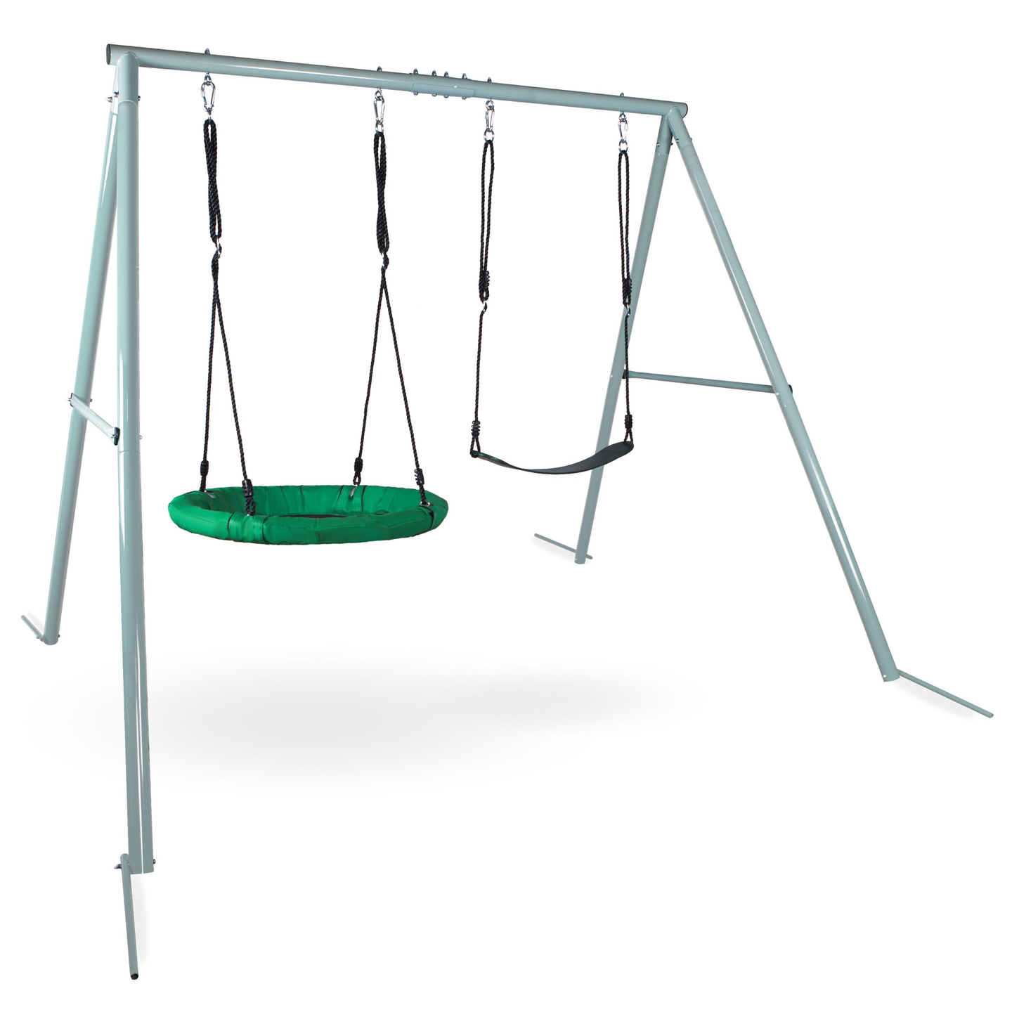 Dubultās dārza šūpoles ar rāmi un virvēm - sēdeklis un stārķa ligzda