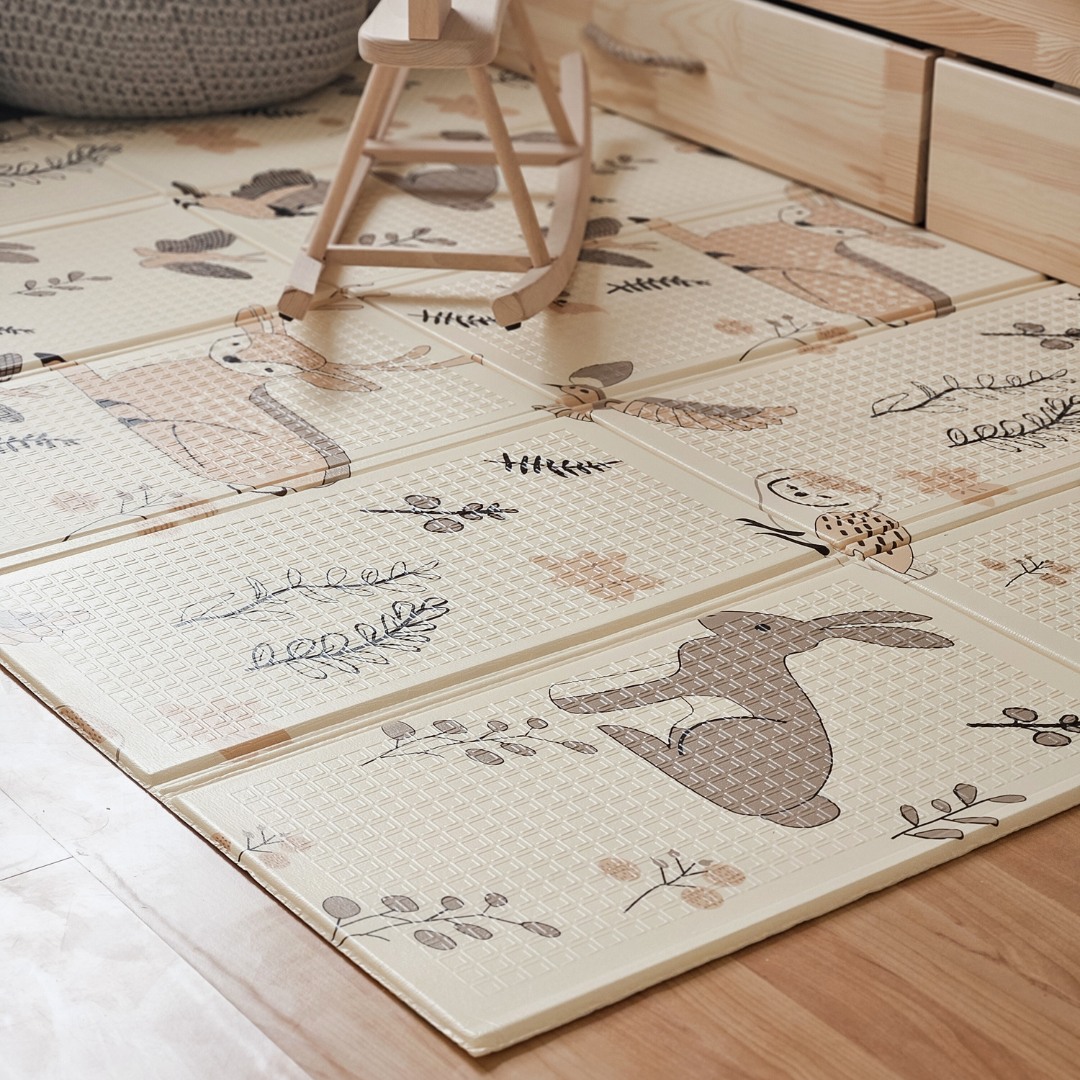 Divpusējs salokāms putuplasta paklājiņš 180 x 120 x 1cm - Magic Forest/Autumn Streets - boho