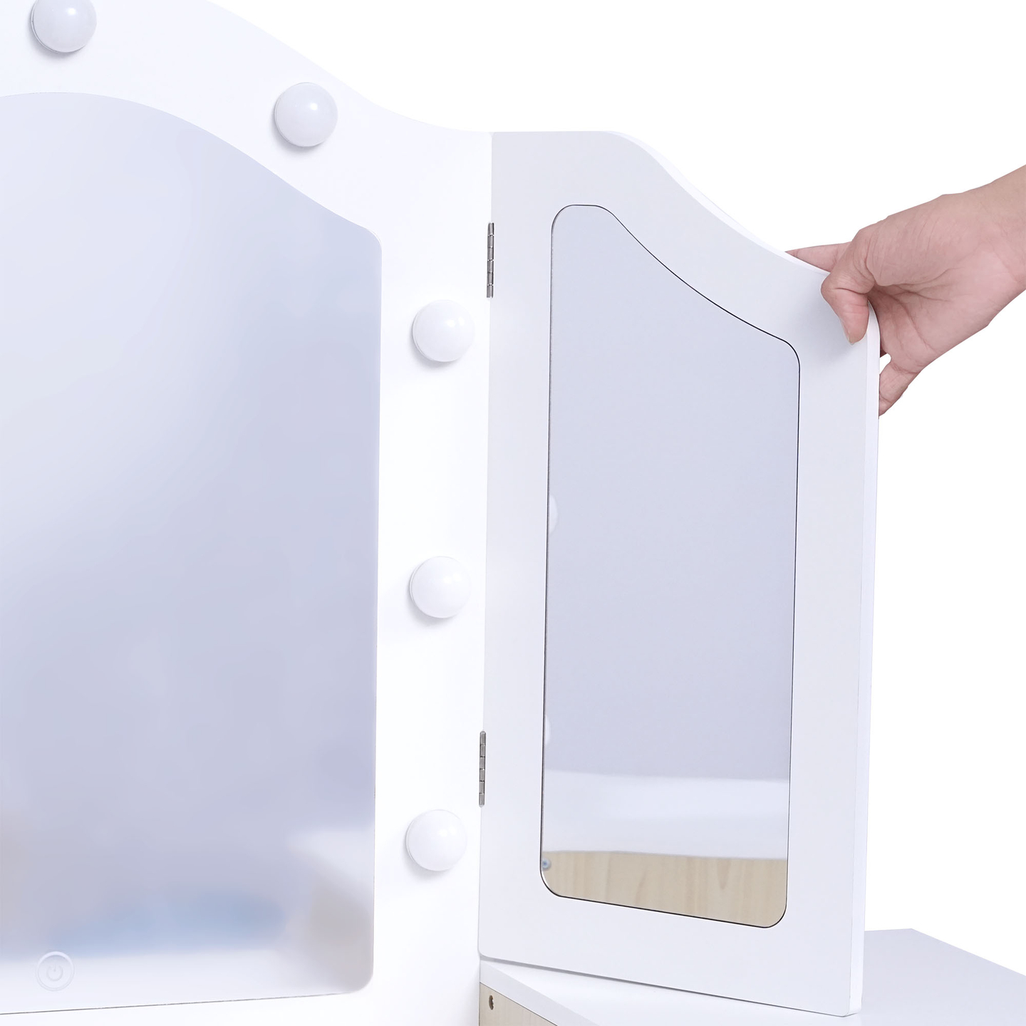 Bērnu koka tualetes galdiņš ar krēslu, piederumiem un LED apgaismojumu