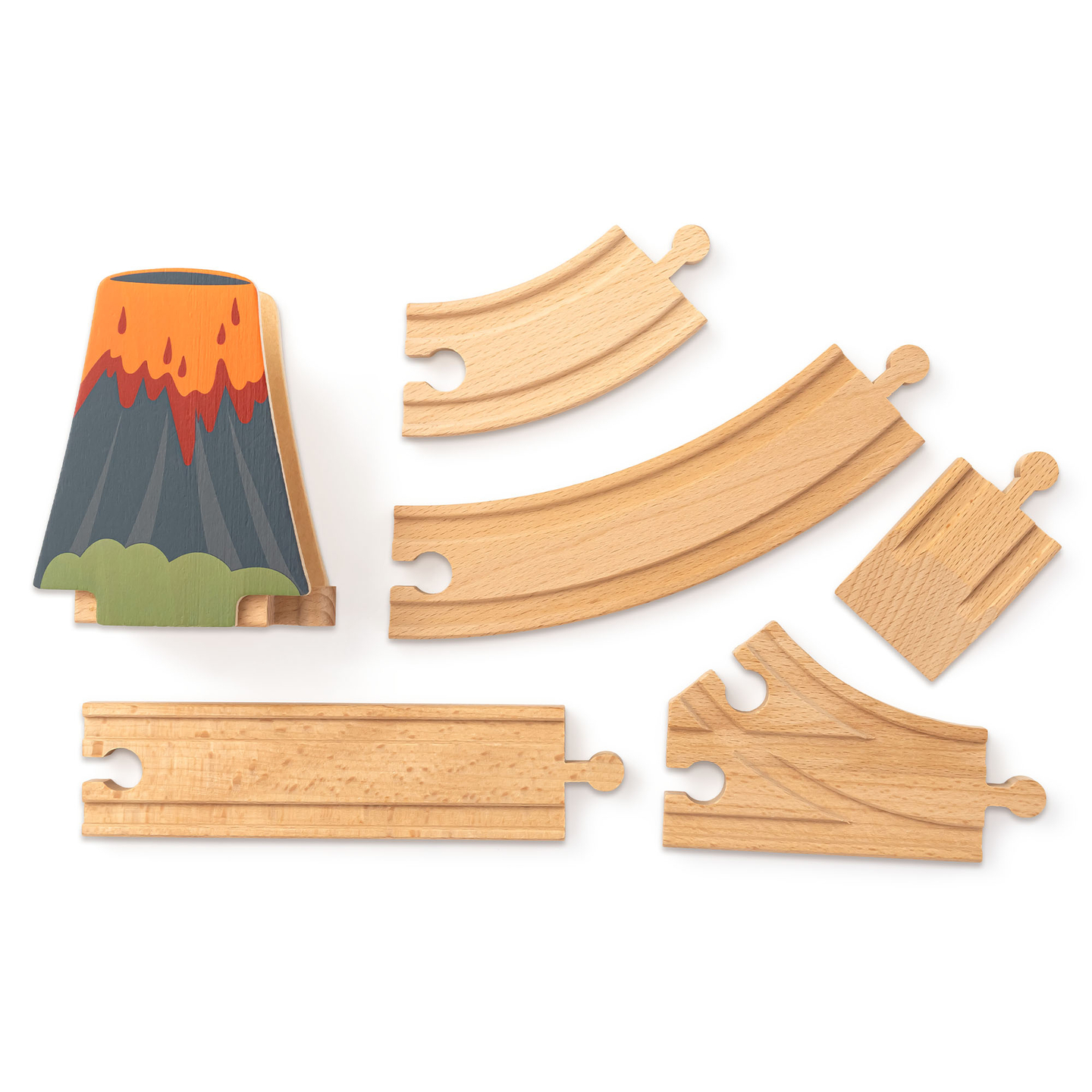 Dino Park koka vilcieniņš ar neslīdošu paklāju - dinozauri, vilcieniņš, sliedes, vulkāns, zvaniņš