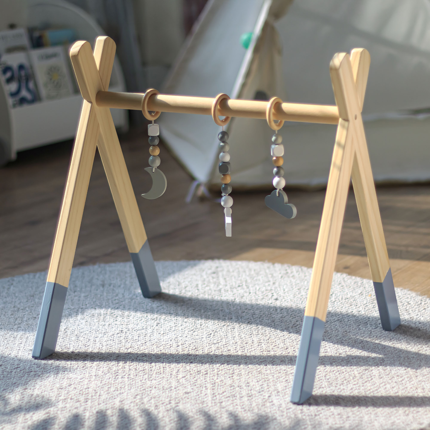 Baby Gym koka mācību stends - pelēka krāsa