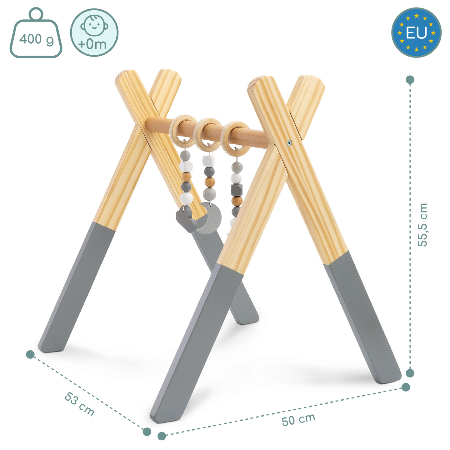 Baby Gym koka mācību stends - pelēka krāsa