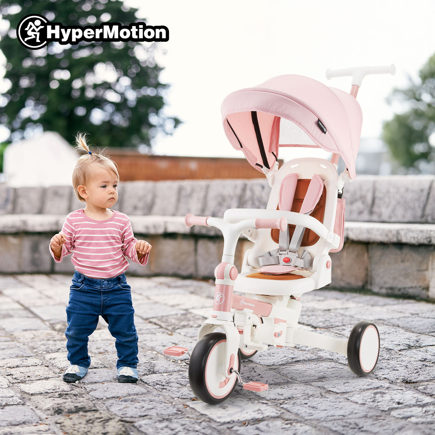 8in1 daudzfunkcionāls trīsritenis TOBI FOREST - rozā krāsā