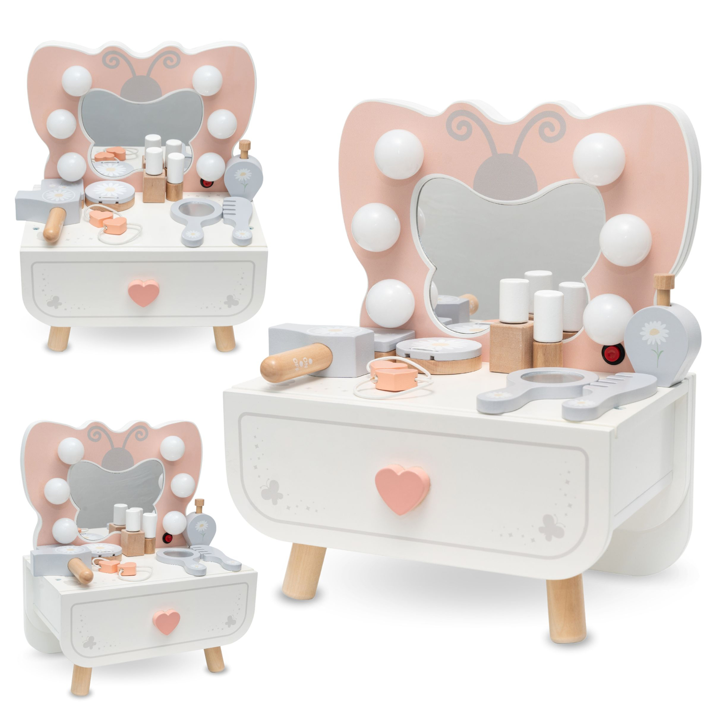 Koka mini tualetes galdiņš ar LED apgaismojumu - Butterfly