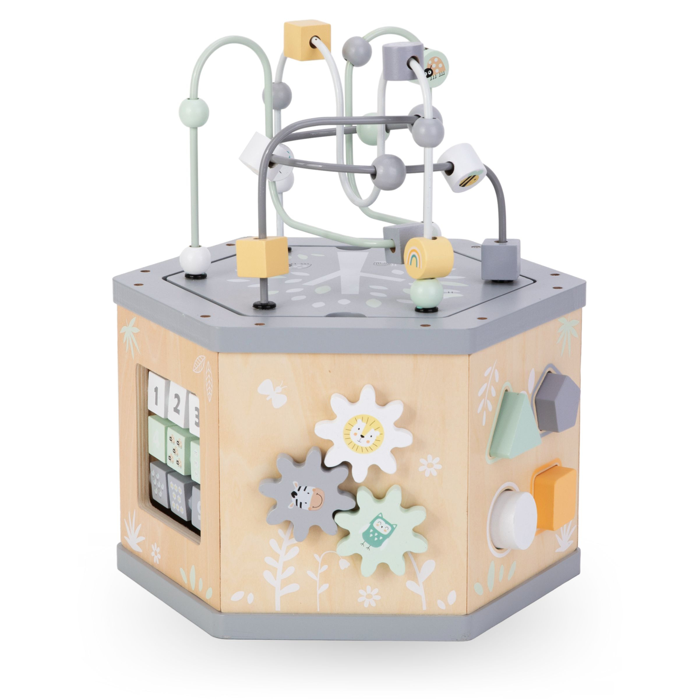 Interaktīvs 7-in-1 koka izglītojošais kubs - motoriskā cilpa