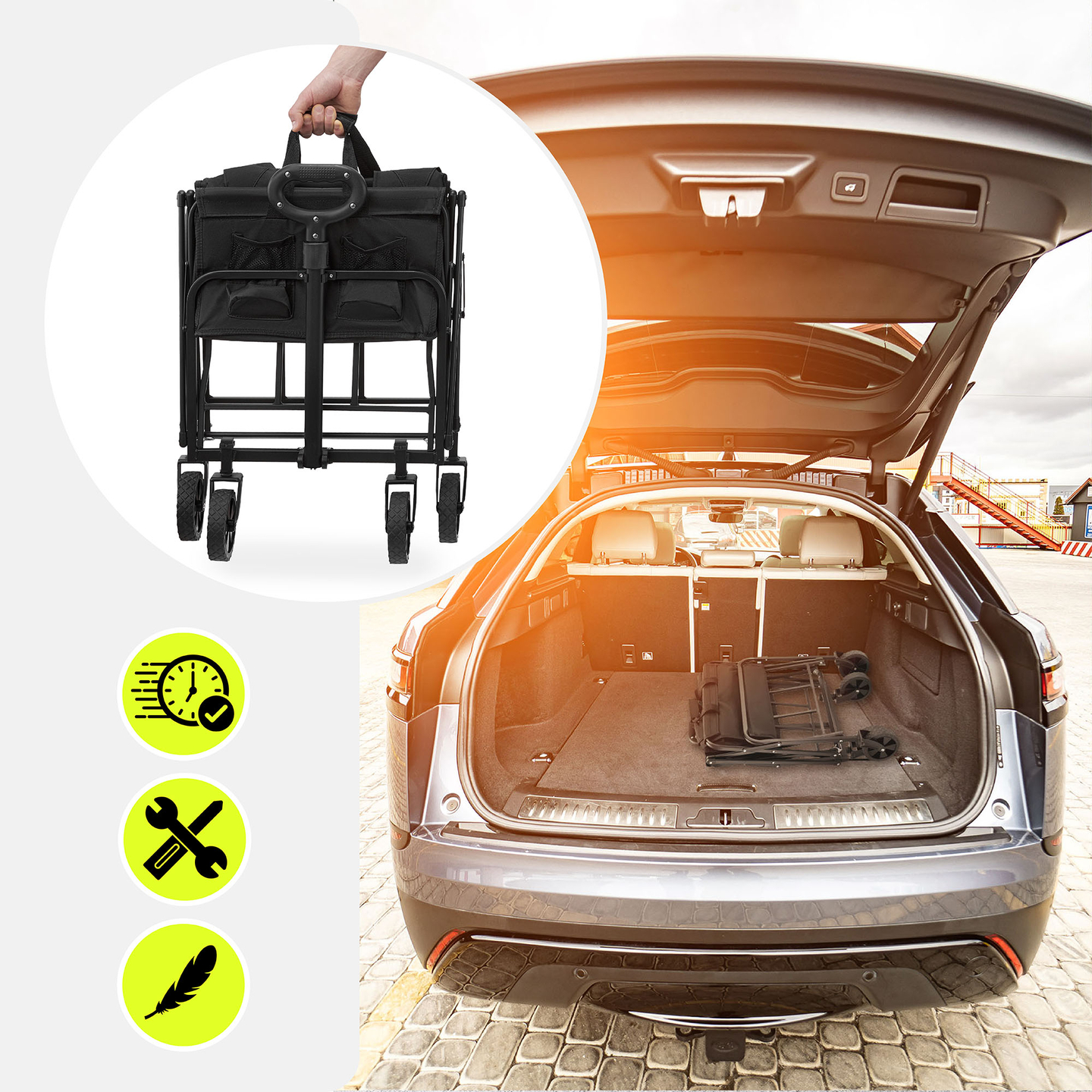 HyperMotion saliekamais pludmales ratiņkrēsls - melns, 80 kg