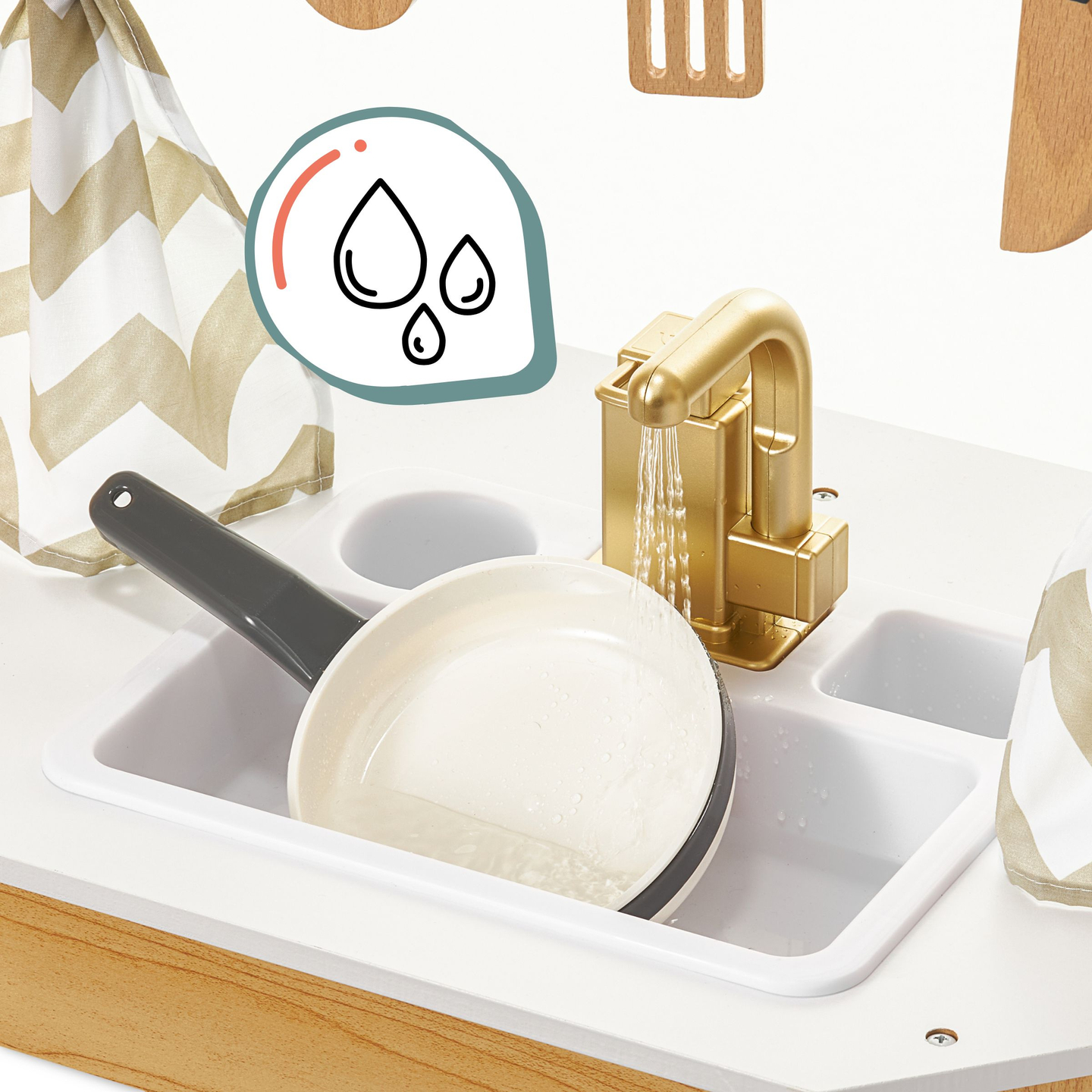 XXXXL liela koka interaktīvā virtuve ar LED apgaismojumu, veļas mašīnu, mikroviļņu krāsns kafijas automātu un augļu un dārzeņu komplektu - 50 elementi