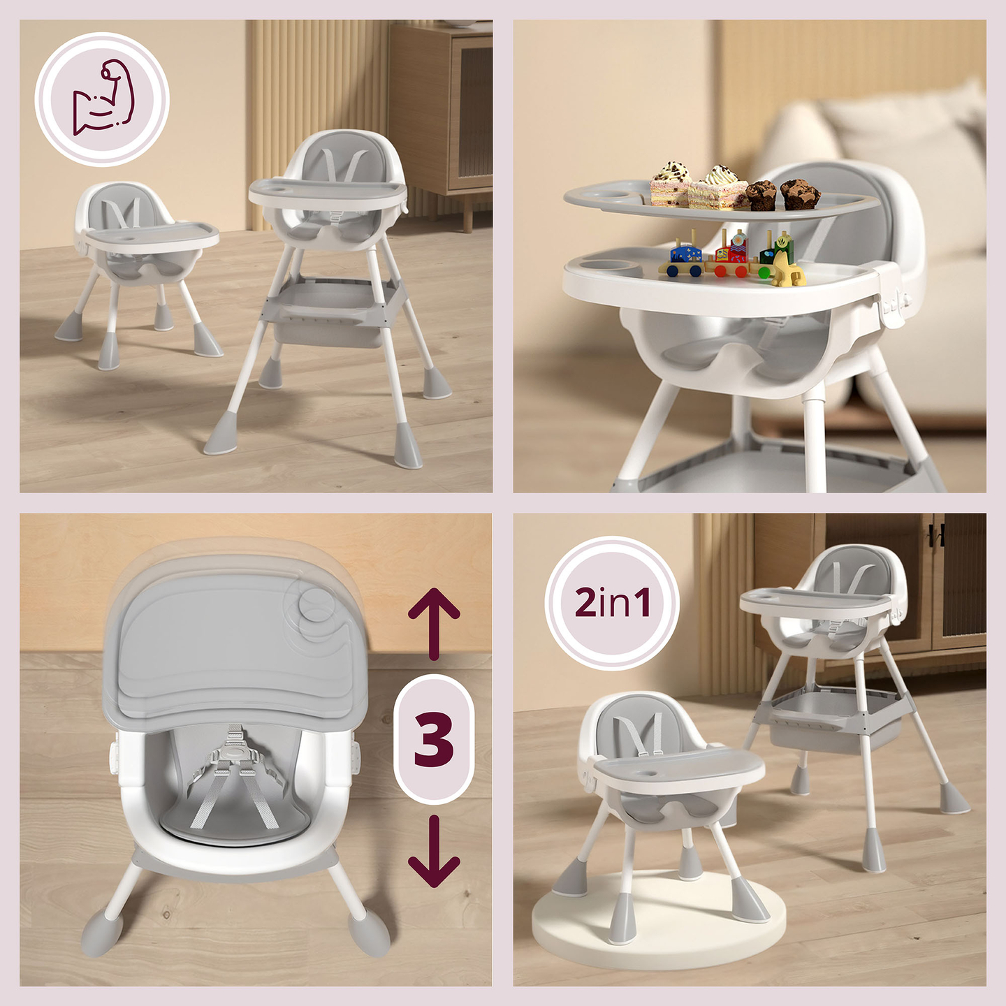 Moby-System Magnolia 2-in-1 regulējams bērnu krēsls - pelēks