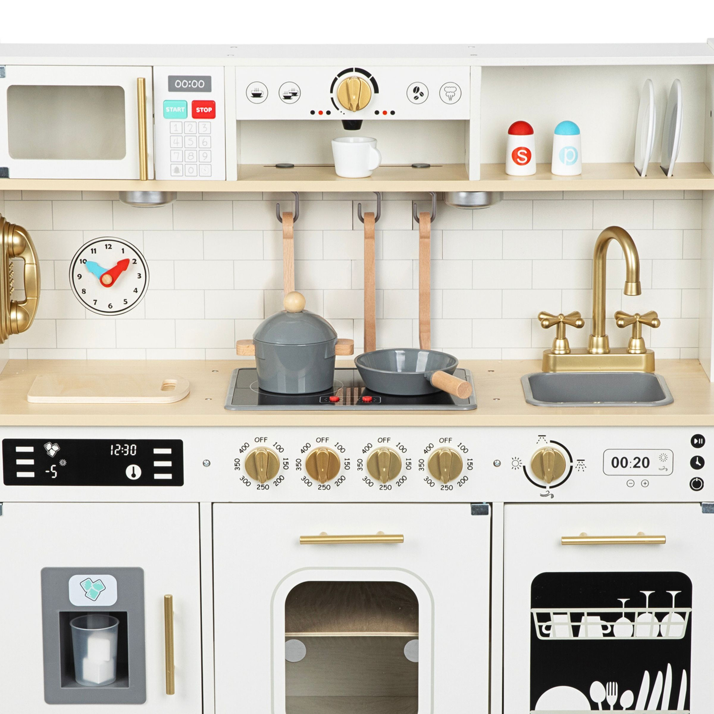 Interaktīvā XXL koka virtuve ar piederumiem un LED apgaismojumu - divlīmeņu