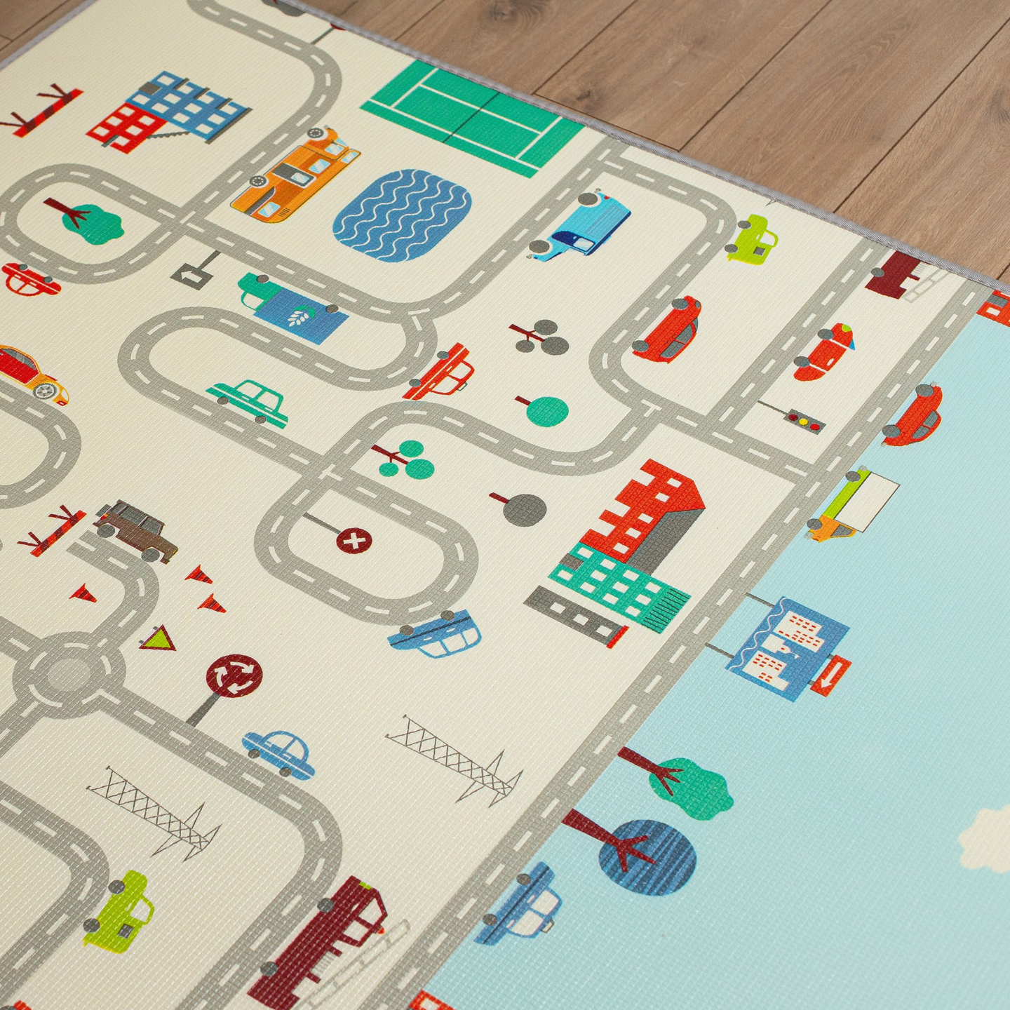 Divpusējs putuplasta paklājs XXL - rullis 2 CM (ceļš un līkloči)