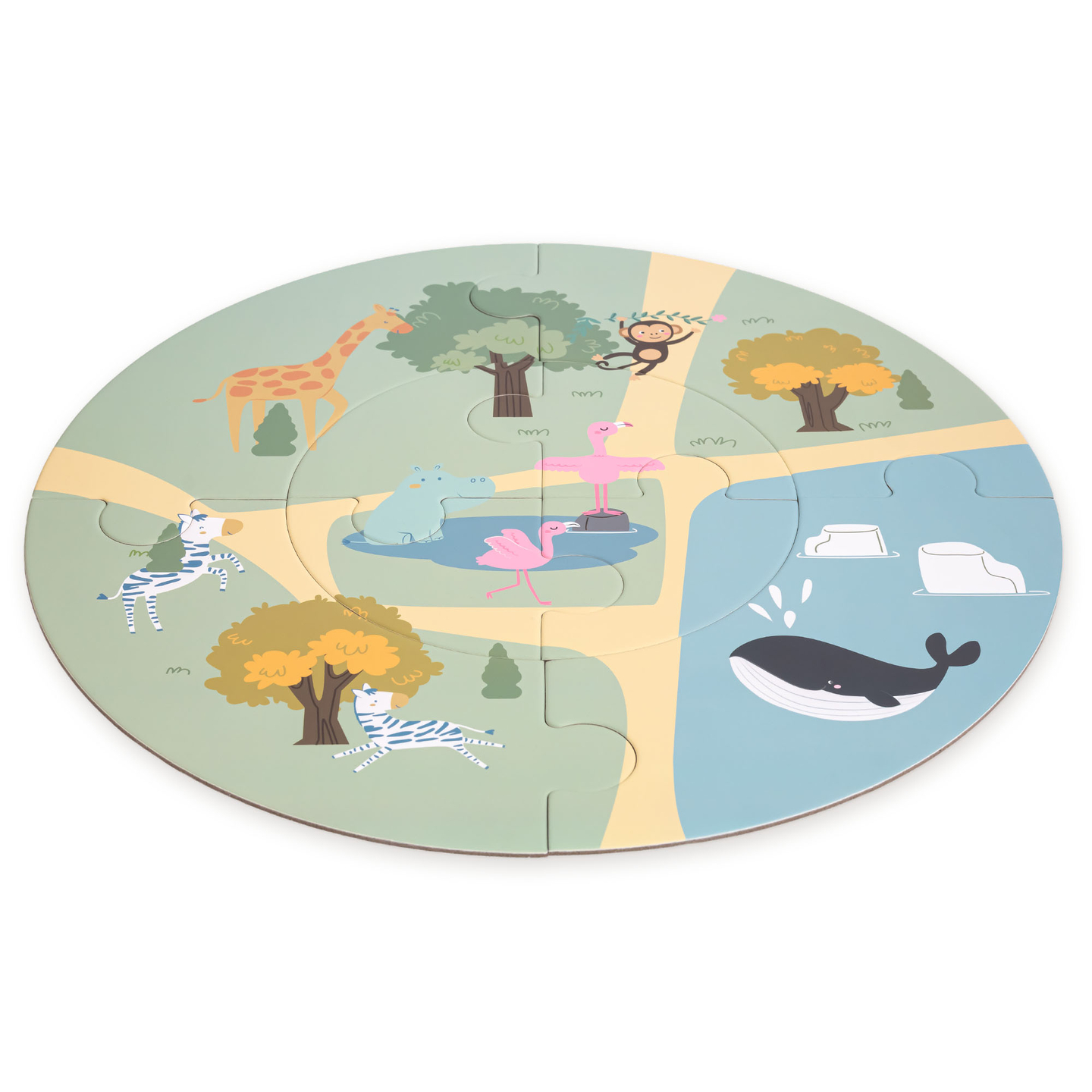 Koka zoodārza vilcieniņš – puzle, vilcieniņš, sliedes, dzīvnieki, tilts, barjera