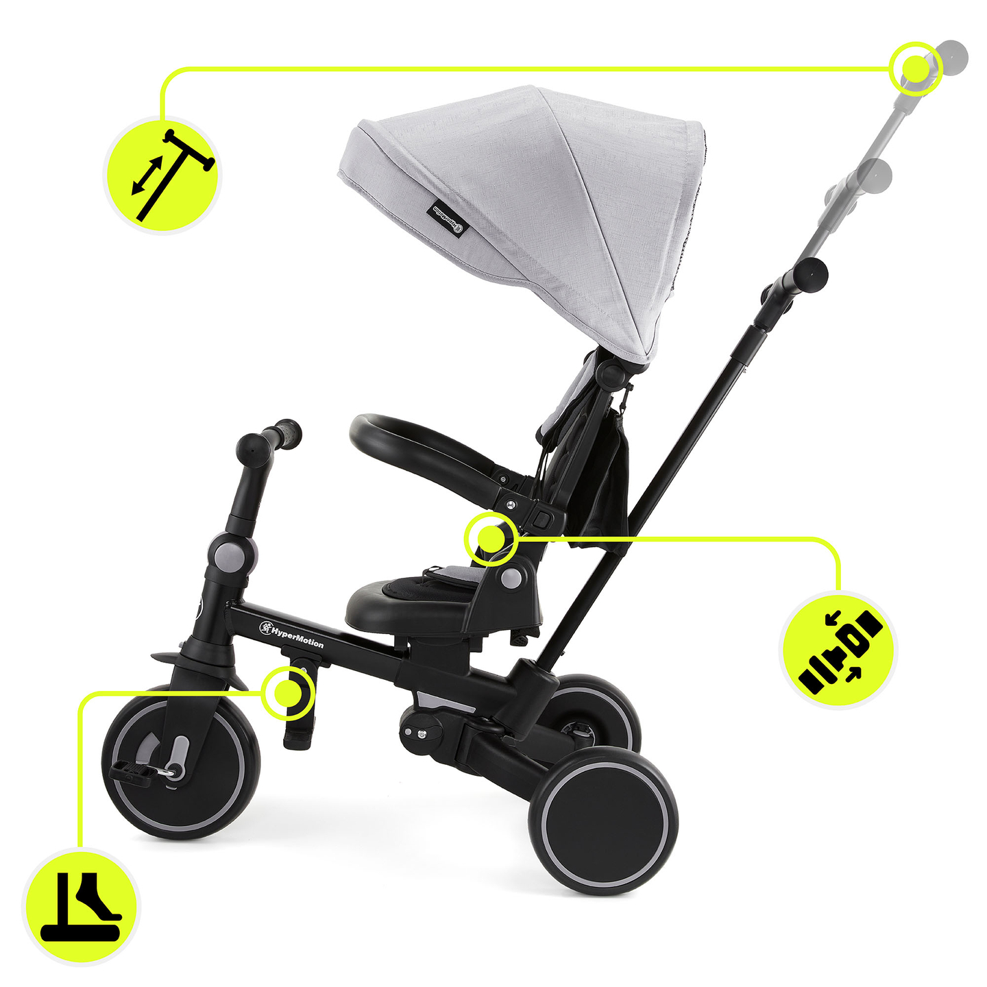 8in1 daudzfunkcionāls trīsritenis TOBI FOREST - pelēks