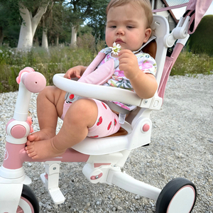 8in1 daudzfunkcionāls trīsritenis TOBI FOREST - rozā krāsā