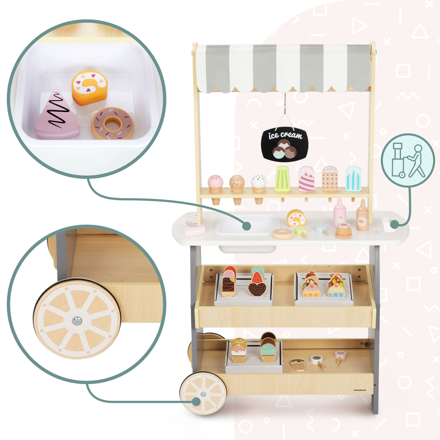 Koka saldējuma salons uz riteņiem - saldējuma ratiņi